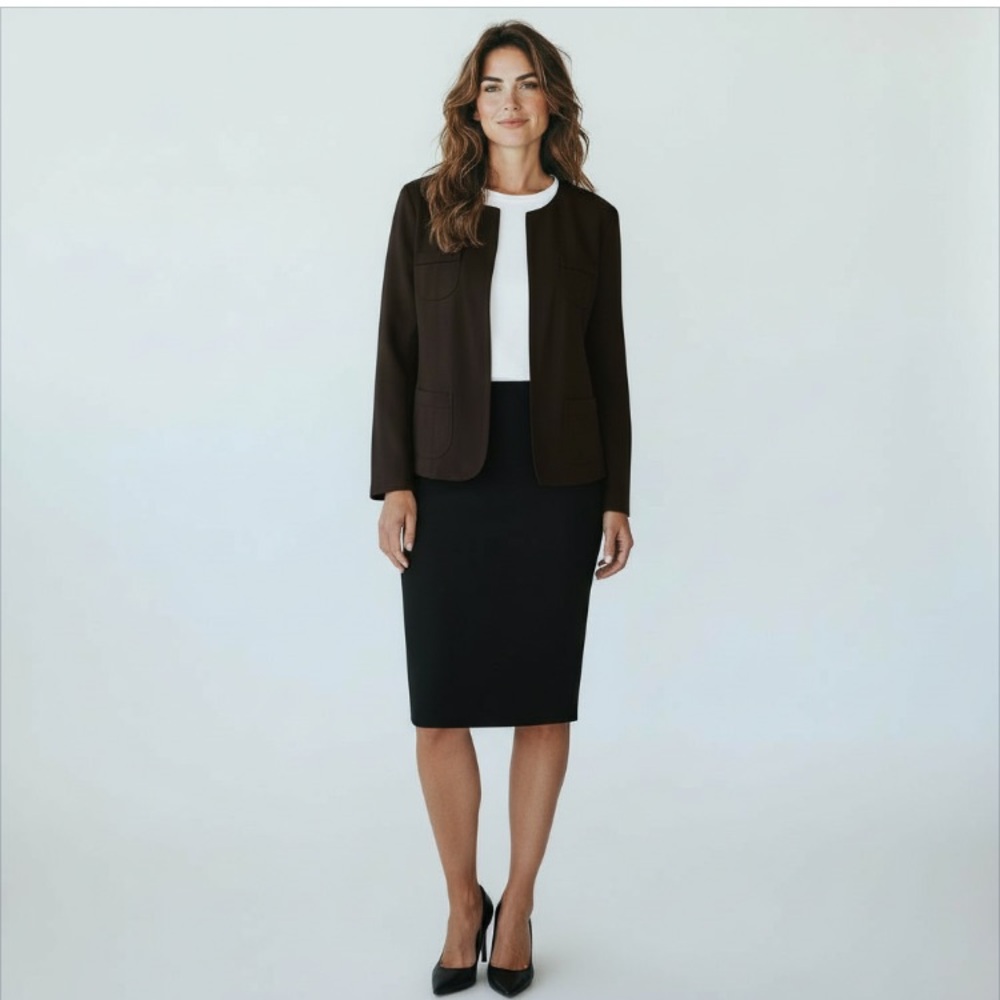 Talbots Vintage Collarless Blazer Open Front Suede Brown Size 10P